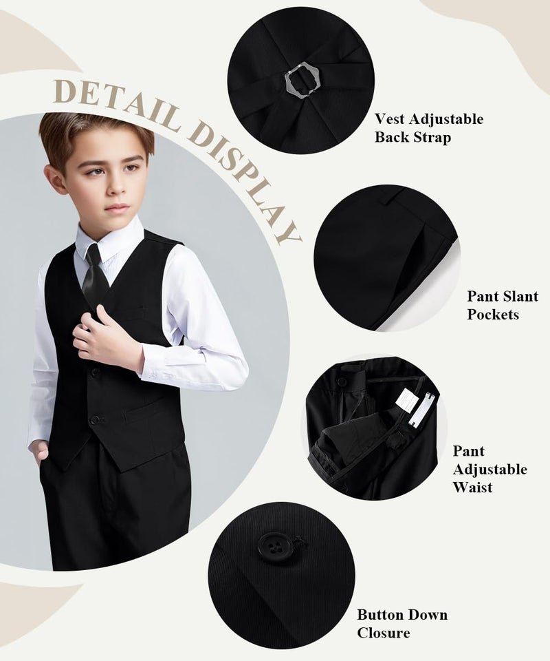 Visaccy بدلة فيساكي للأطفال الصغار للأولاد 6 ملابس رسمية سترة فستان سوداء وسروال مجموعة لحفل الزفاف - Image 2